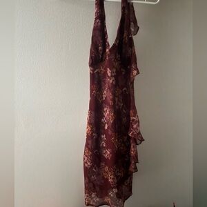 Sincerely Jules Asymmetrical Burgundy Floral Dress